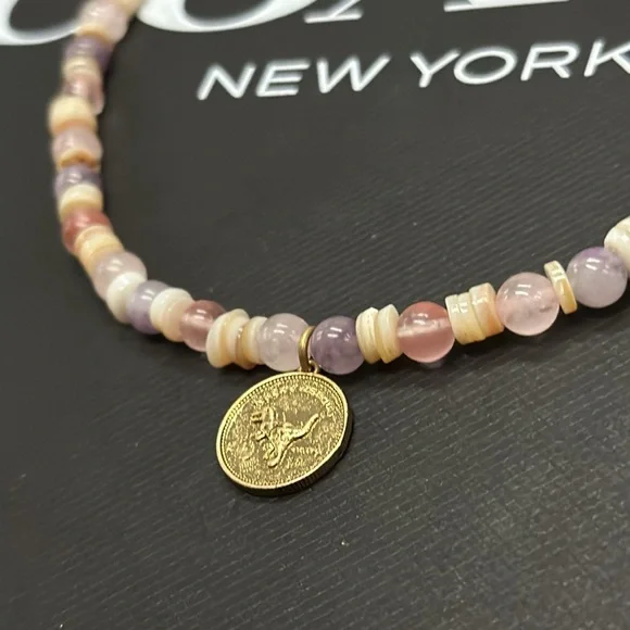 NWT Coach Rexy Coin Beaded Choker Necklace Gem Stone Charm Adjustable Dinosaur - Picture 7 of 10